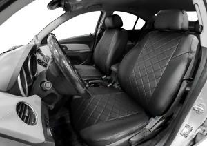 Авточехлы Chevrolet Cruze I седан, хэтчбек, универсал 2009-2015, эко-кожа, черные RIVAL