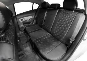 Авточехлы Chevrolet Cruze I седан, хэтчбек, универсал 2009-2015, эко-кожа, черные RIVAL