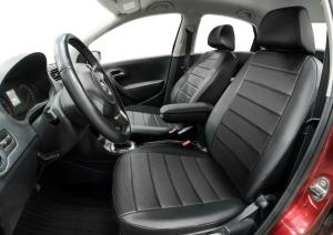 Авточехлы Volkswagen Polo V седан 2010-2015 2015-н.в., эко-кожа, черные RIVAL