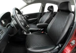 Авточехлы Volkswagen Polo V седан 2010-2015 2015-н.в., эко-кожа, черные RIVAL