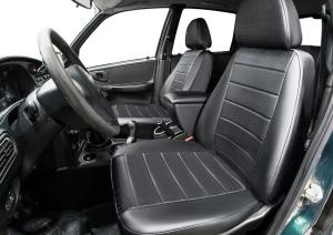 Авточехлы Chevrolet Niva 2002-2013, эко-кожа, черные RIVAL