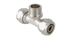 Фитинг обжимной тройник 16 с переходом на наружную резьбу 1/2 VALTEC