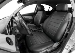 Авточехлы Chevrolet Cruze I седан, хэтчбек, универсал 2009-2015, эко-кожа, черные RIVAL